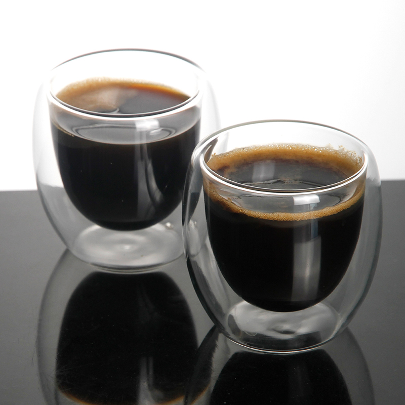ที่กำหนดเองผู้ผลิตเครื่องแก้วขายส่งทำมือถ้วยกาแฟถ้วยผนังสองแก้ว