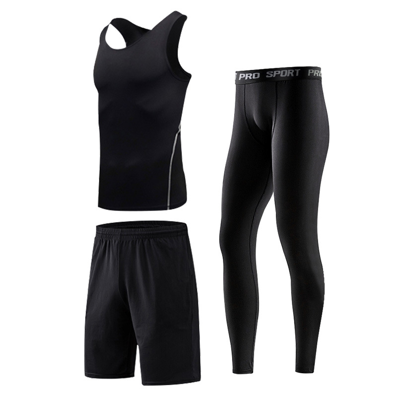 FDMM002-3 ชุดออกกำลังกายสำหรับบุรุษเสื้อกล้าม + กางเกงขาสั้นหลวม + กางเกงรัดรูปสำหรับวิ่ง