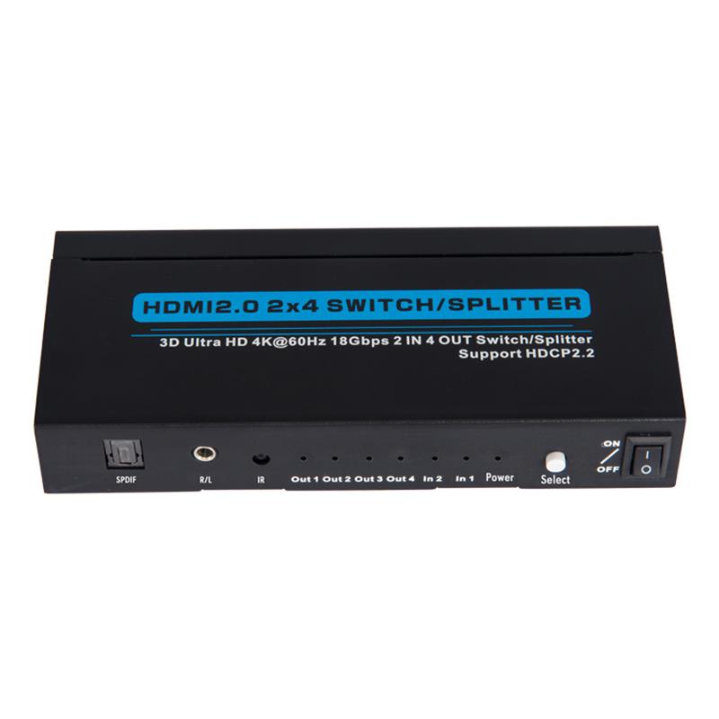 V2.0 HDMI 2x4 Switch / Splitter รองรับ 3D Ultra HD 4Kx2K @ 60Hz HDCP2.2