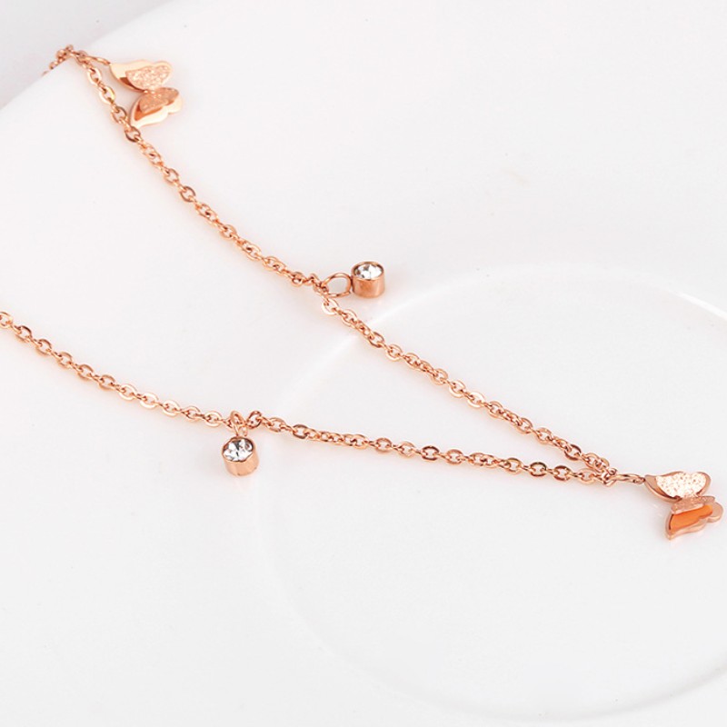 สร้อยคอผีเสื้อคู่จี้เพชรรัสเซียสำหรับผู้หญิง 14k ทองเงินแท้ 925 18k กุหลาบทอง