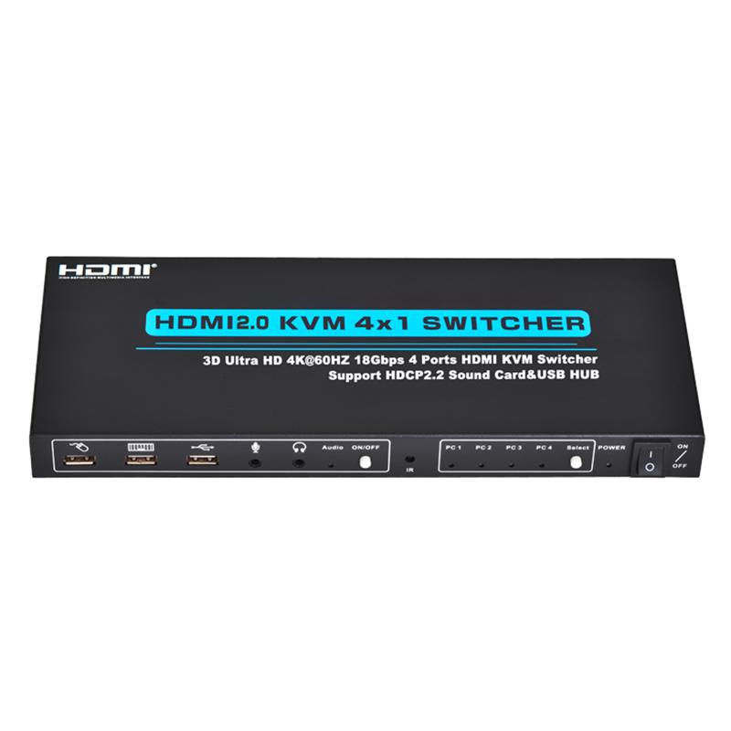 V2.0 HDMI KVM Switch 4x1 รองรับ Ultra HD 4Kx2K @ 60Hz HDCP2.2 การ์ดเสียง 18Gbps และฮับ USB