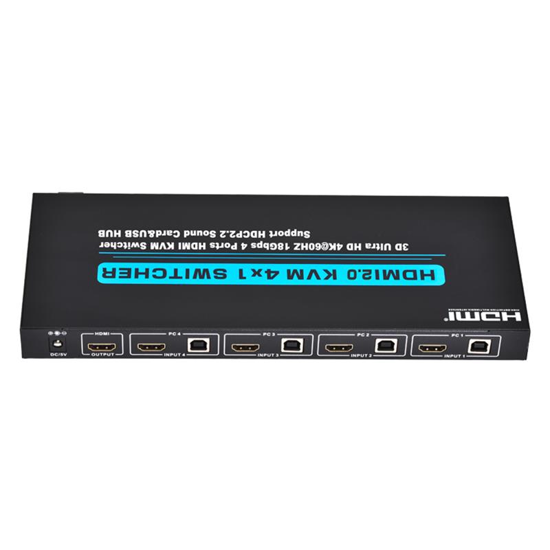 V2.0 HDMI KVM Switch 4x1 รองรับ Ultra HD 4Kx2K @ 60Hz HDCP2.2 การ์ดเสียง 18Gbps และฮับ USB