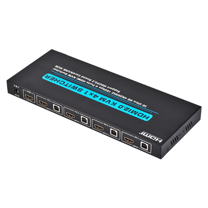 V2.0 HDMI KVM Switch 4x1 รองรับ Ultra HD 4Kx2K @ 60Hz HDCP2.2 การ์ดเสียง 18Gbps และฮับ USB