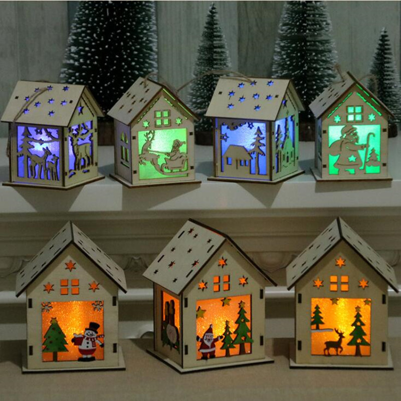 บ้านไม้พร้อมไฟ led สำหรับงานฝีมือคริสต์มาสขายส่ง