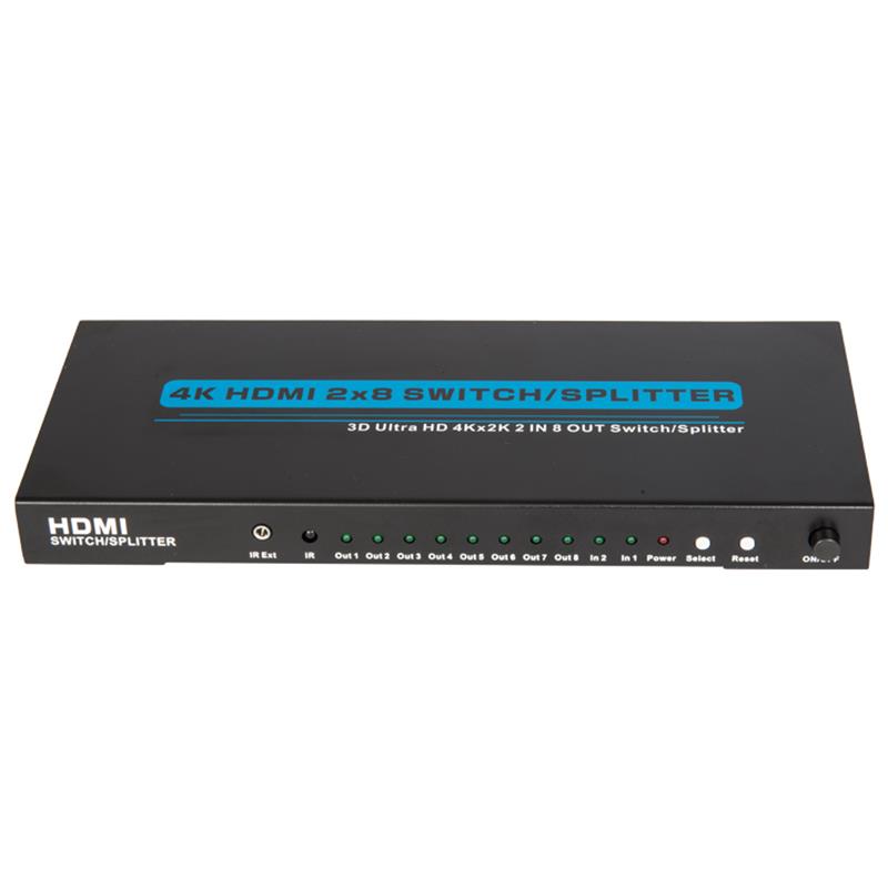 4K / 30Hz HDMI 2x8 Switcher / Splitter รองรับ 3D Ultra HD 4Kx2K / 30Hz