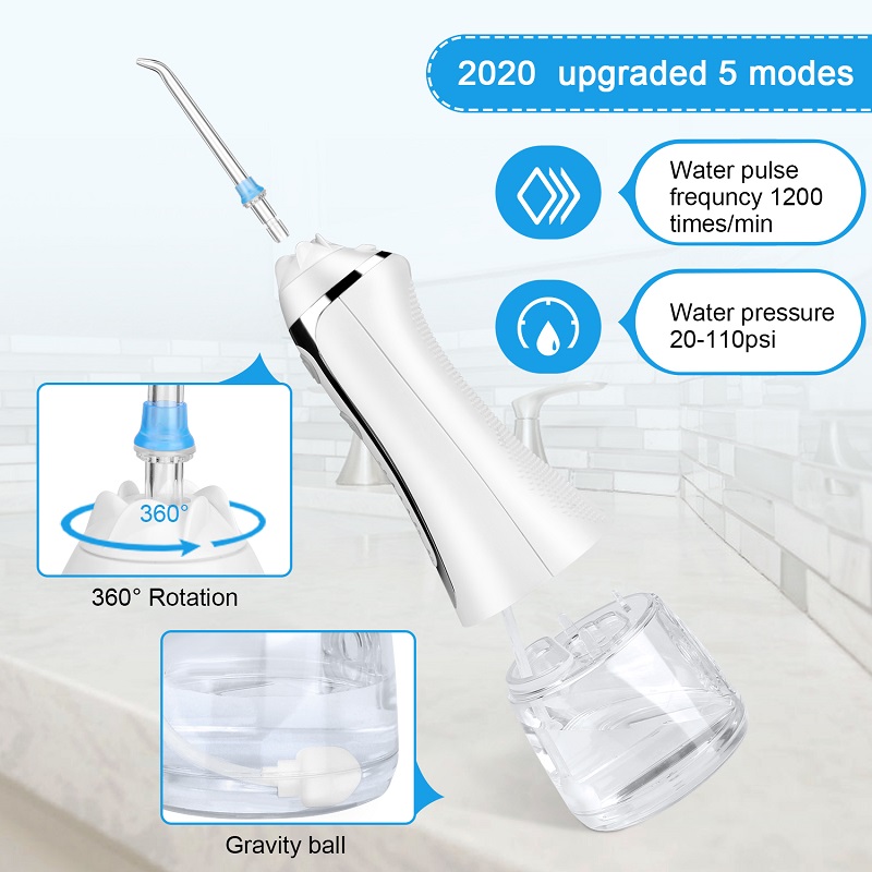 H2ofloss Water Flosser มืออาชีพไร้สายทันตกรรม Irrigator ปาก - แบบพกพาและชาร์จ IPX7 กันน้ำไหมขัดฟันสำหรับทำความสะอาดฟัน, อ่างเก็บน้ำ 300ml บ้านและการเดินทาง (HF-2)