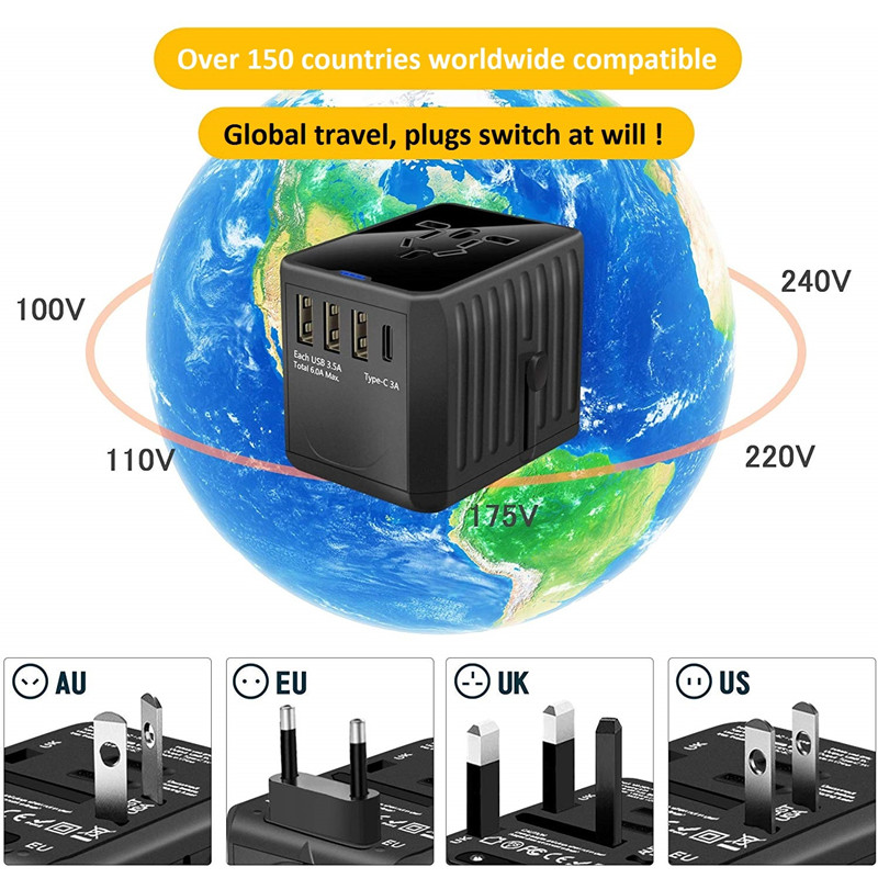 พาวเวอร์แม็กซ์ 1920W & 30W (3USB & 1Type C) อะแดปเตอร์สากลสำหรับการชาร์จเร็วสุดทั่วโลกอะแดปเตอร์ไฟฟ้าทั่วโลก