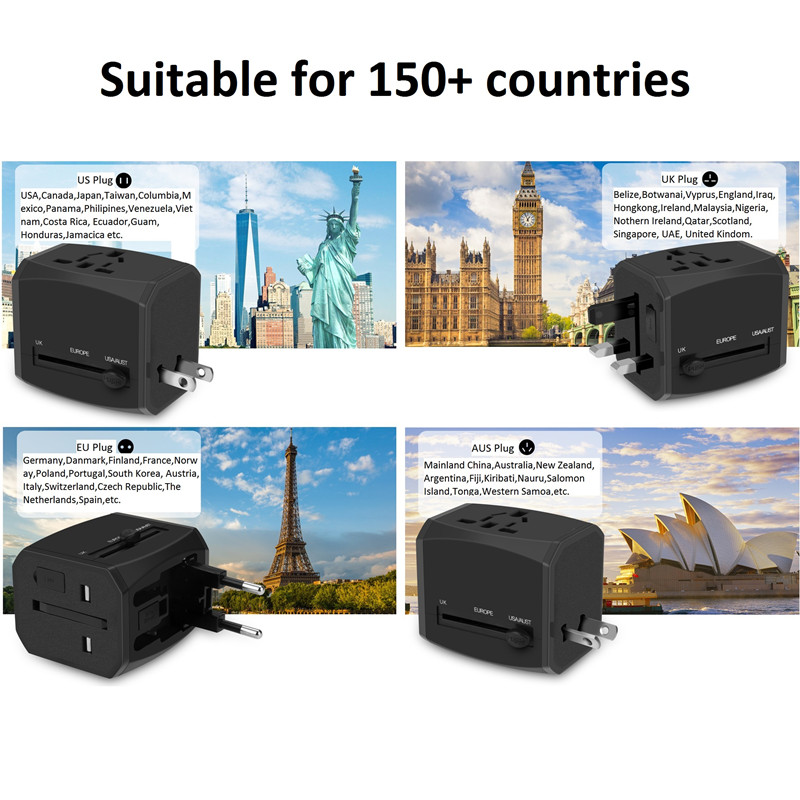 RRTRAVEL อะแดปเตอร์สากล, All-in-one International Power Adapter พร้อม USB 4A 3, อะแดปเตอร์ยุโรป Travel Power Adapter สำหรับชาร์จในสหราชอาณาจักร, สหภาพยุโรป, ออสเตรเลีย, เอเชียครอบคลุม 150 + ประเทศ
