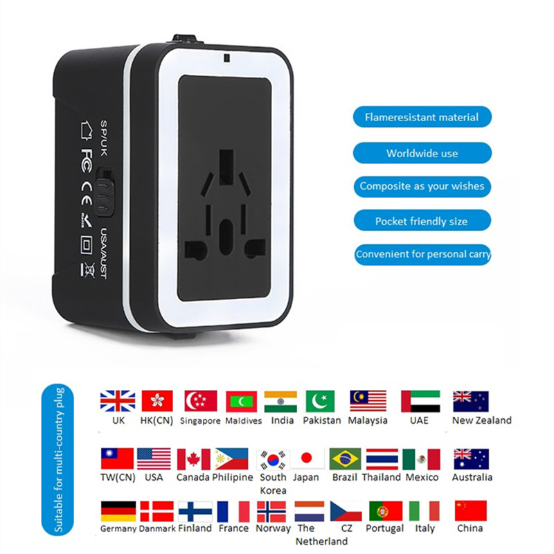 RRTRAVEL Travel Adapter, Universal International Power Adapter พร้อมพอร์ต USB 2 พอร์ตและปลั๊กต่อยุโรปเหมาะสำหรับแล็ปท็อปโทรศัพท์มือถือในกว่า 150 ประเทศ