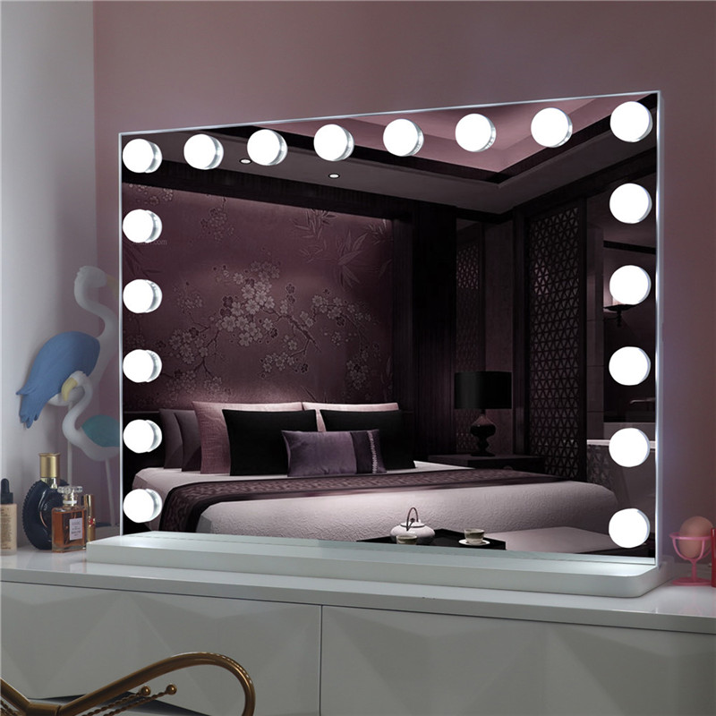 Led lighted ตารางโต๊ะเครื่องแป้งแต่งหน้า Hollywood กระจกที่มี 18 ชิ้นหลอดไฟสำหรับสาวเครื่องสำอาง
