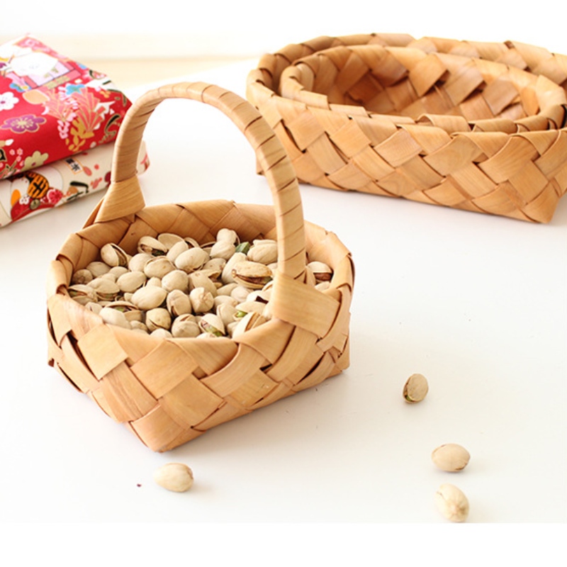 ตะกร้าไม้ตกแต่งบ้านพร้อมที่จับ