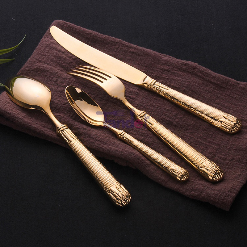 besteck set gold cutery flatware 18/10 มีดและช้อนส้อมมีดทองคำ