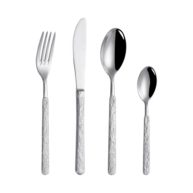 สแตนเลสสตีล Flatware เนื้อหยาบที่สง่างามจับชุดช้อนส้อมที่ไม่ซ้ำกัน