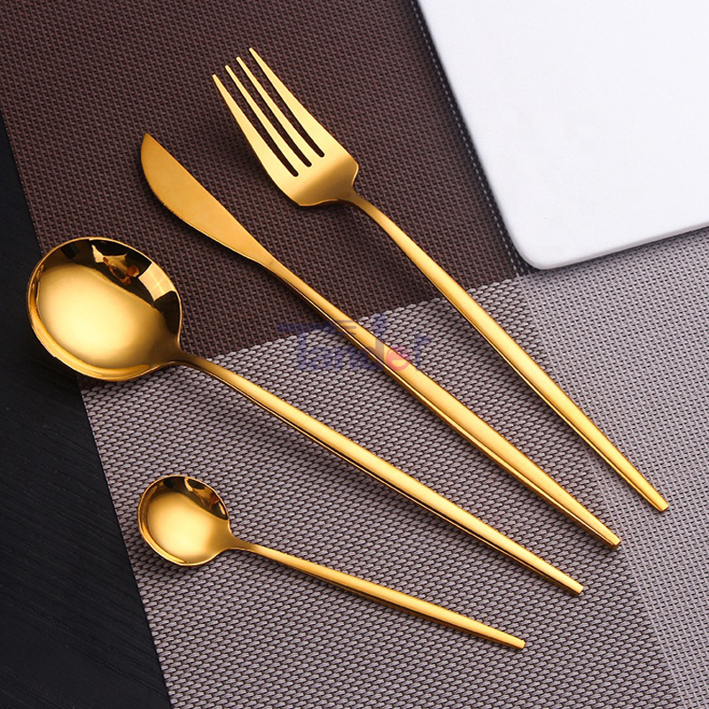 4 ชิ้นสแตนเลสชุดอาหารเย็นมีดทองช้อนส้อมมีดสำหรับห้องครัวอาหารค่ำชุด Flatware