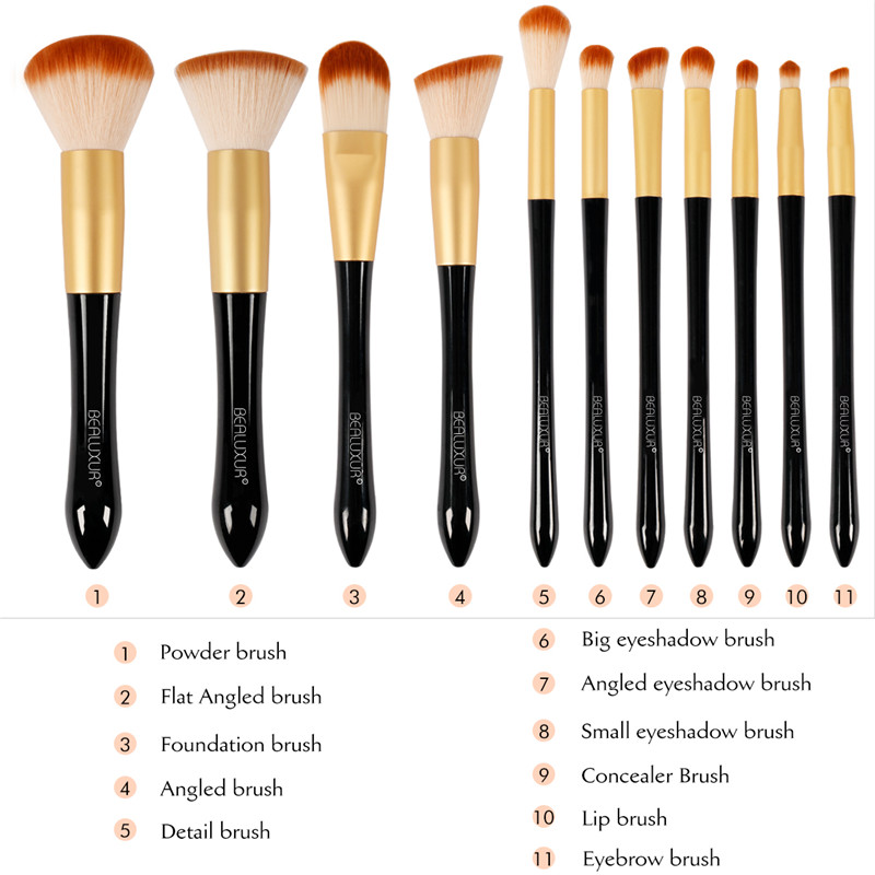 ชุดแปรงแต่งหน้า， 11pcs แปรงแต่งหน้าแปรงขนสังเคราะห์ระดับพรีเมี่ยมแป้งผสมรองพื้นปัดแก้ม Contour คอนซีลเลอร์ลิปอายแชโดว์ชุดแปรงพร้อมกระเป๋าเดินทางแต่งหน้า ...