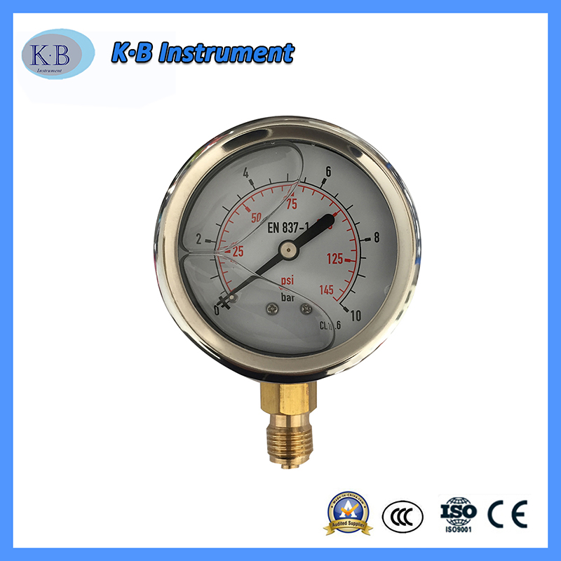 สแตนเลสที่เต็มไปด้วยของเหลวทองเหลืองเคลื่อนไหว OEM โลโก้เครื่องวัดความดัน Manometer