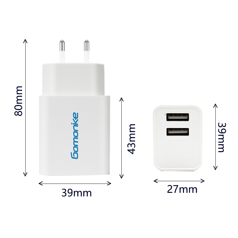 ยุโรปปลั๊กอะแดปเตอร์ 2.1A เครื่องชาร์จ USB แบบผนังสองเข้ากันได้กับ iPhone, Samsung, LG, โทรศัพท์ Android