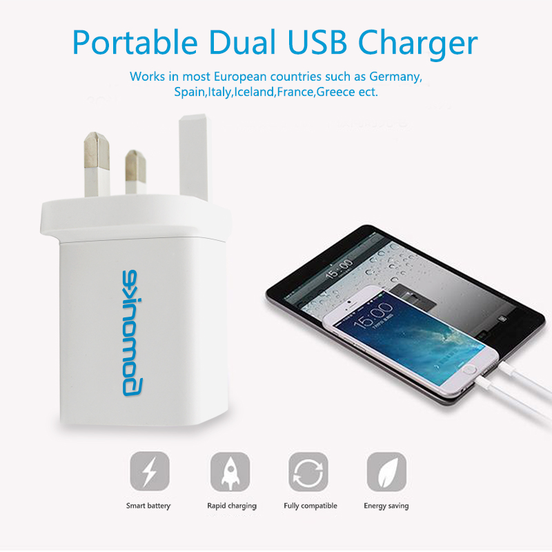 อแด็ปเตอร์เสียบอังกฤษ, 2.1A เครื่องชาร์จ USB แบบผนังสองเข้ากันได้กับ iPhone, Samsung, LG, โทรศัพท์ Android
