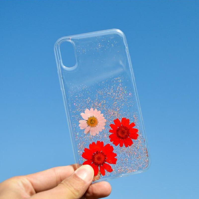 ผู้ผลิตที่กำหนดเองแฟชั่นแอปเปิ้ล iPhoneX พิเศษจริงดอกไม้แห้งลายนูนดอกไม้สดขนาดเล็กลดลงกรณีโทรศัพท์