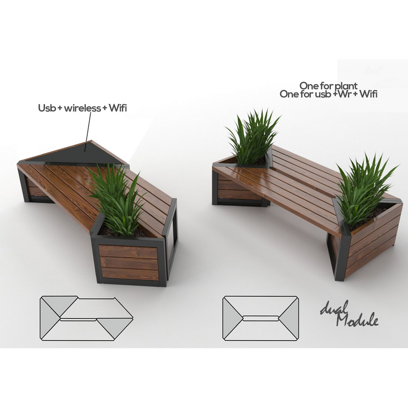 สไตล์ที่กำหนดเองสมาร์ท Solar Panle Bench สำหรับการชาร์จโทรศัพท์มือถือของ Park