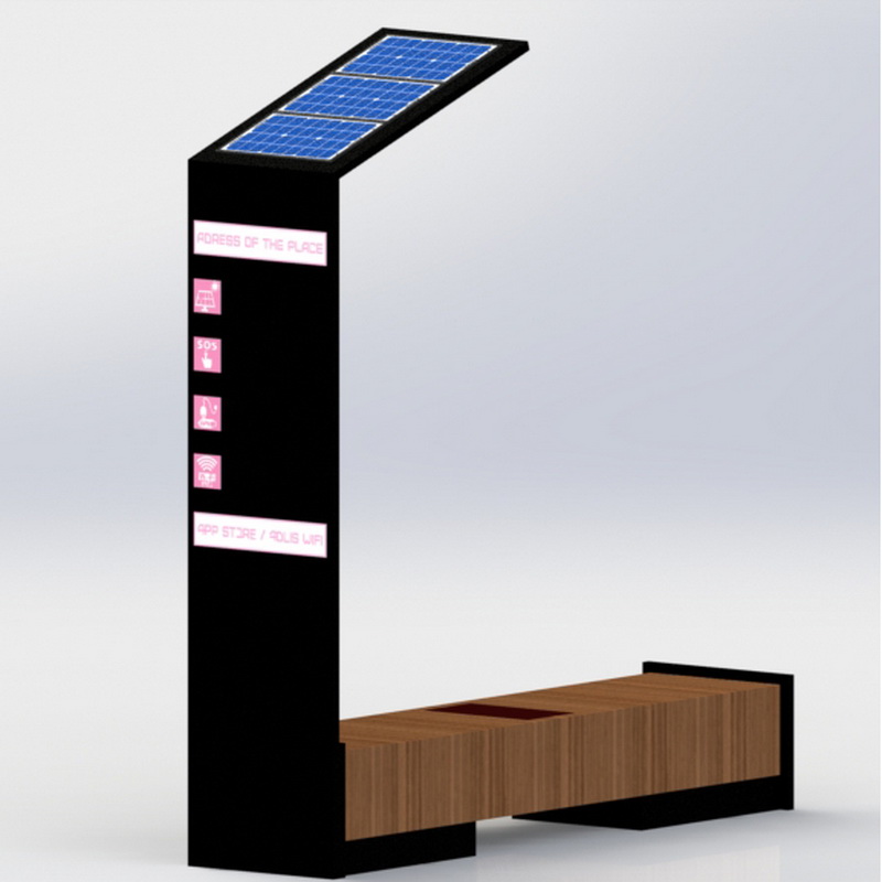 สแตนเลสสมาร์ท Wifi USB ชาร์จพลังงานแสงอาทิตย์ม้านั่งกลางแจ้งพร้อมจอแสดงผล LED