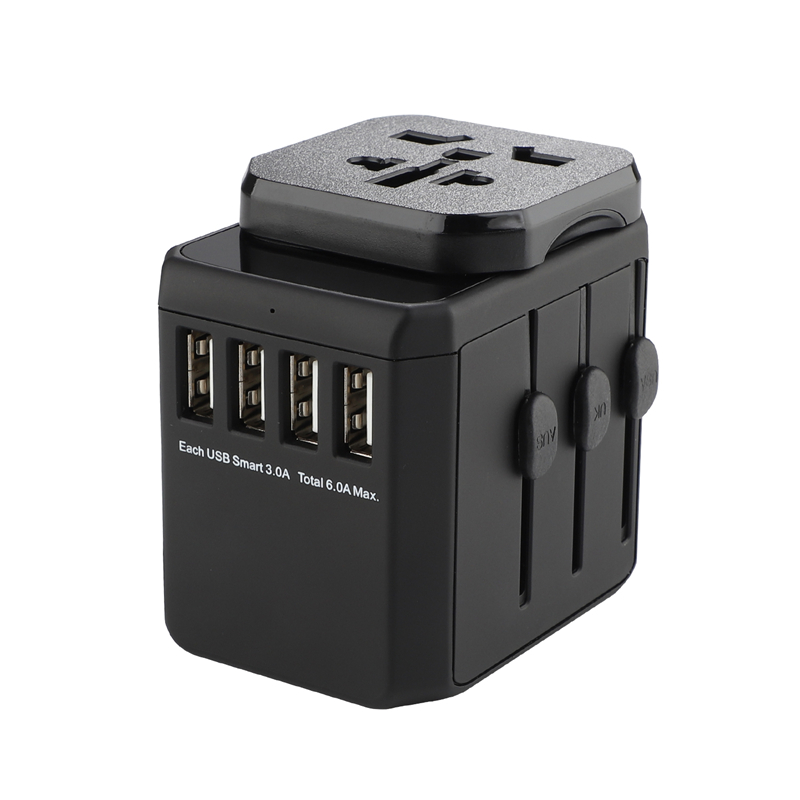 พื้นดิน 110v-240v ปลั๊กทั่วโลกทั่วไป 4-usb พอร์ต 5v-6a มาตรฐานอเนกประสงค์เดินทางอะแดปเตอร์