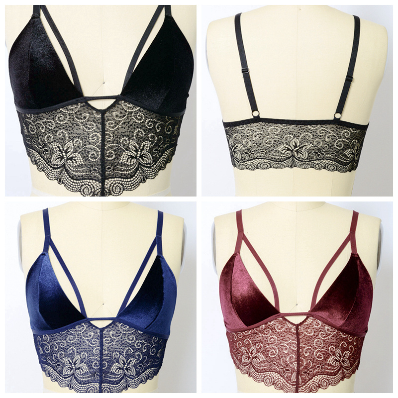 GA-5401 เกรซสาวกำมะหยี่ Longline ลูกไม้ Bralette ขายส่ง