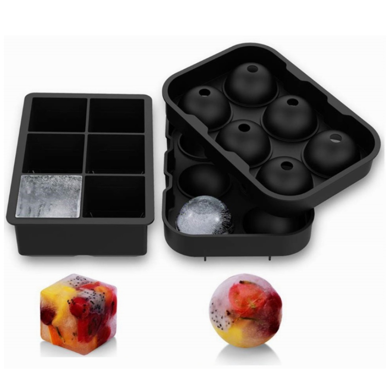 กล่องน้ำแข็งซิลิโคนชุด 6 พร้อมตาข่ายน้ำแข็ง 6 ชิ้นขายส่งแม่พิมพ์บล็อกน้ำแข็งวิสกี้ 2 ชิ้น