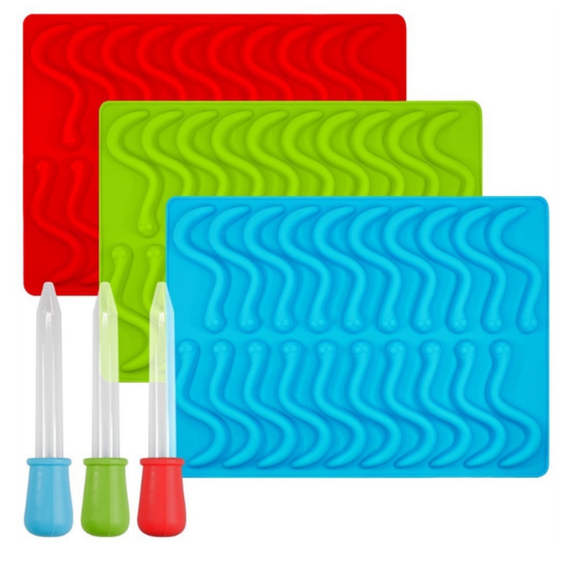 ซิลิโคนรูปแบบน้ำตาลหนอนผีเสื้อรูปร่างช็อกโกแลตรูปแบบงูน้ำแข็งตาข่าย