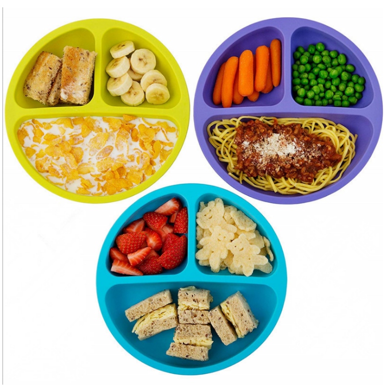 ซิลิโคนจานกลมหน้ายิ้มซิลิโคนชามและจานสำหรับเด็ก