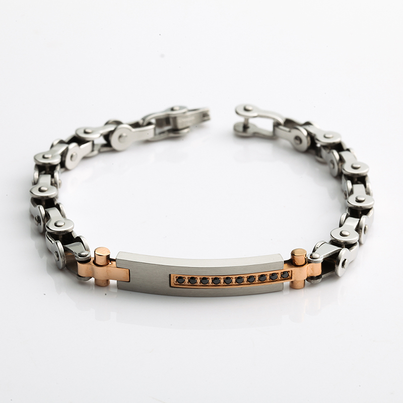 Two Tone 18K Rose Gold Plating Stainless Steel Bracelet CNC CZ Stone Fashion Bracelet