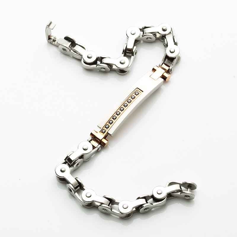 Two Tone 18K Rose Gold Plating Stainless Steel Bracelet CNC CZ Stone Fashion Bracelet