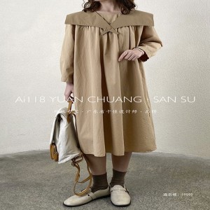 ดีไซน์หลวมสไตล์มินิมอลสไตล์ลำลองสีทึบพิมพ์ผ้าคอตตอนและผ้าลินินโอเวอร์ไซส์ที่กำหนดเองในปี 19595 เดรสเชิ้ต