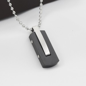 ขายส่งสแตนเลสสตีลทูโทนสีดำสร้อยคอจี้