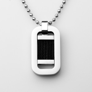 ขายส่งสแตนเลสสตีลทูโทนสีดำสร้อยคอจี้