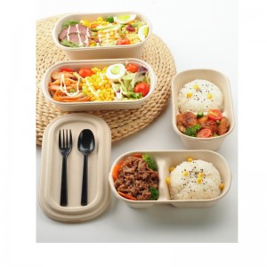 กล่องอาหารฟาสต์ฟู้ดรูปไข่ที่ย่อยสลายได้ทางชีวภาพบรรจุภัณฑ์อาหารชานอ้อยพร้อมฝาปิด