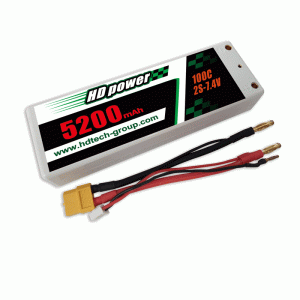 HD POWER 5200mAh 100C 2S 7.4V แบตเตอรี่ LiPO แบบแข็ง