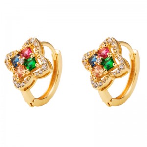 แฟชั่นยุโรปและอเมริกาหวังว่า AliExpress ต่างหูรูปดอกทองแดงชุบทองแดงด้วยต่างหูเพทายสี