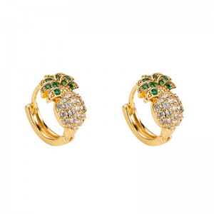 ฤดูใบไม้ผลิและฤดูร้อนใหม่สไตล์ยุโรปและอเมริกาข้ามชายแดนต่างหูสับปะรดรูปต่างหูผู้หญิงทองแดงฝังไมโครต่างหูเพทายเกาหลีน่า...