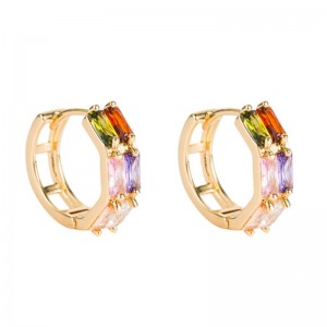 ข้ามพรมแดนแหล่งการค้าต่างประเทศเรขาคณิตคู่แถวเพทายต่างหูหญิงทองแดงไมโครอินล่าสีเซอร์โคเนียมฮิปฮอปต่างหูต่างหูขายส่ง