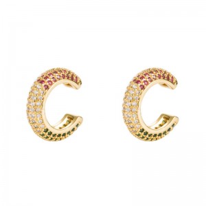 Ins ต่างหูยุโรปและอเมริกาทองเหลืองชุบทองที่มีสีต่างหูเพทายผู้ชายและผู้หญิงโดยไม่ต้องเจาะหูคลิป