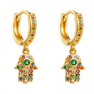 ทองแดง micro-ฝังสีต่างหูพลอยเพศหญิงสไตล์ยุโรปและอเมริกาแนวโน้มบุคลิกภาพต่างหูปาล์มลมเย็นสุทธิเครื่องประดับหูสีแดง