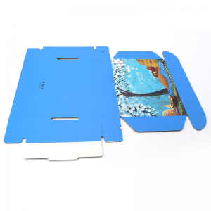 เหน็บสมัครสมาชิกบรรจุภัณฑ์รองเท้าพิมพ์สีกระดาษลูกฟูกการจัดส่งสินค้าสีฟ้าโลโก้ที่กำหนดเองโลโก้กล่องจดหมาย