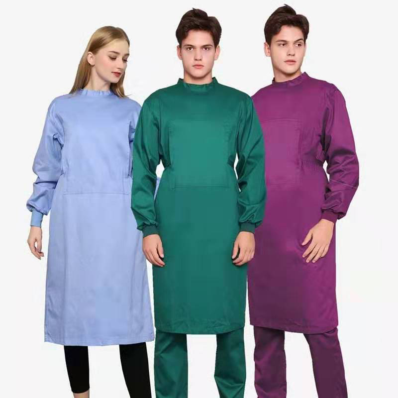 ขายโรงงานผ้าฝ้ายสีเขียวเข้มชุดผ่าตัดล้างทำความสะอาดได้