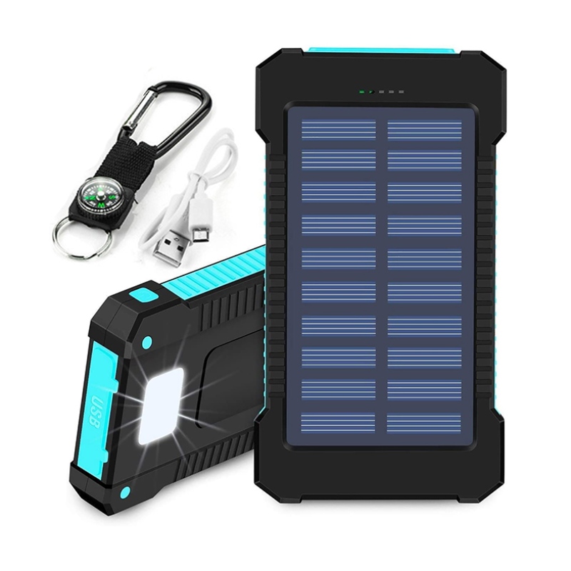 ธนาคารพลังงานแสงอาทิตย์คู่ USB Power Bank 20000mAh เครื่องชาร์จแบตเตอรี่กันน้ำแผงเซลล์แสงอาทิตย์แบบพกพาภายนอกพร้อมไฟ LED
