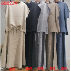 แฟชั่นชุดกระโปรงถักอเนกประสงค์แบบสบาย ๆ ชุดสองชิ้น 69023#