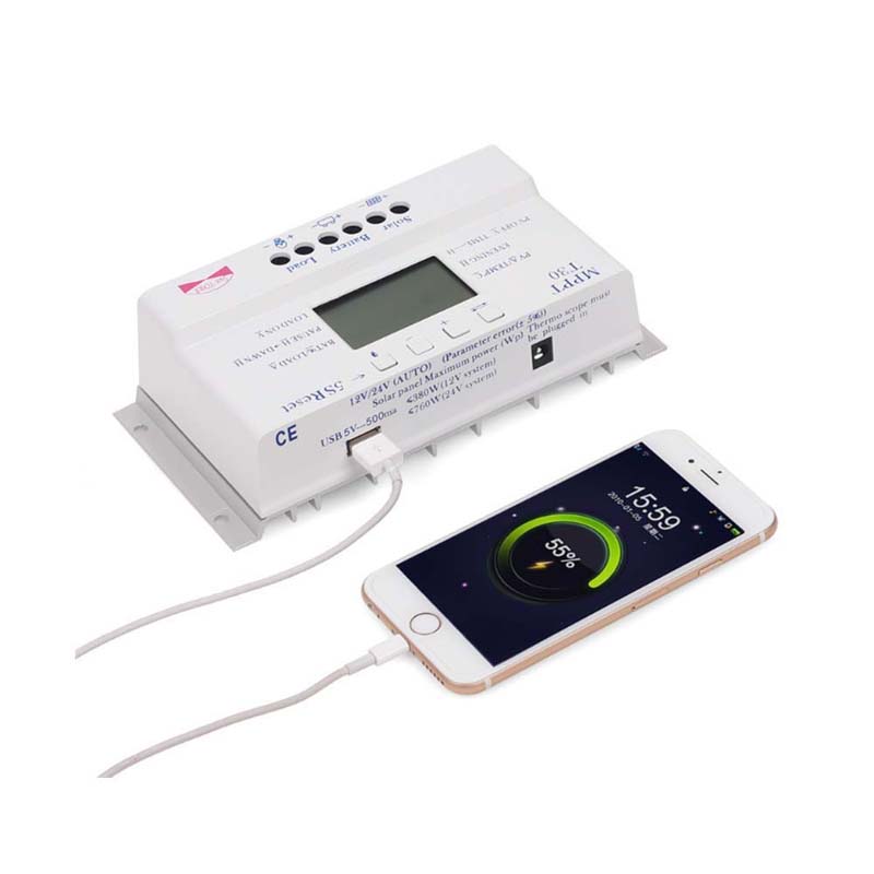 MPPT T30 30A ควบคุมการประจุพลังงานแสงอาทิตย์ 5 โวลต์ชาร์จ USB 12 โวลต์ 24 โวลต์อัตโนมัติแผงเซลล์แสงอาทิตย์แบตเตอรี่จอแสดงผล LCD เครื่องชาร์จเครื่องชาร์จ