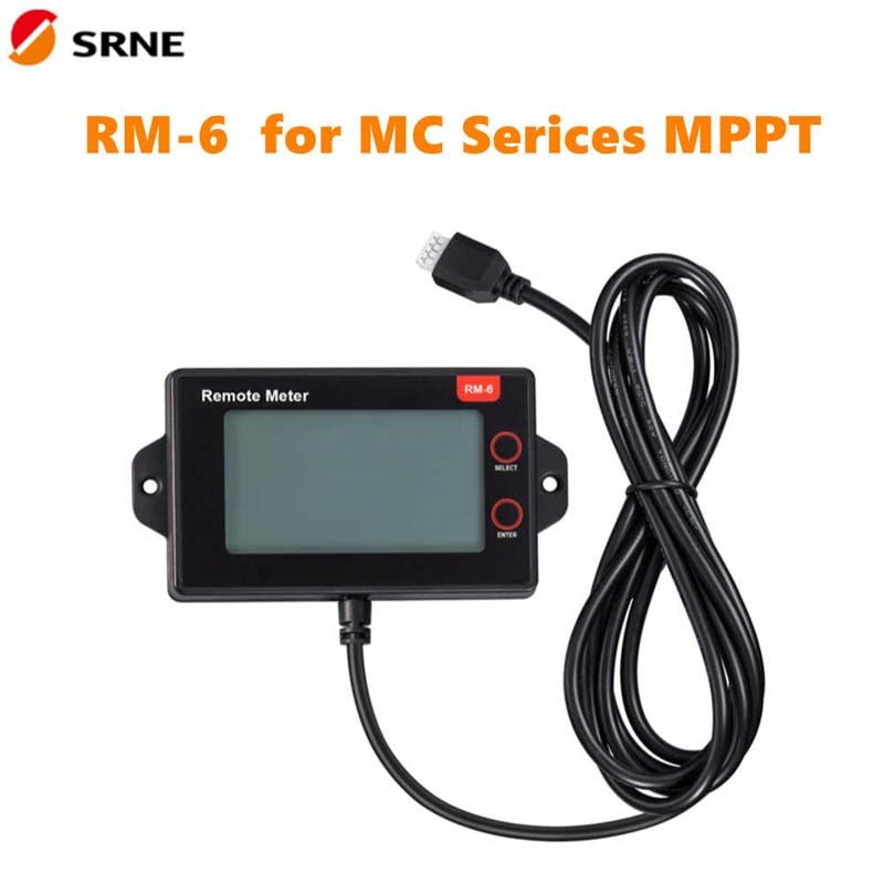 Srne RM-6 ระยะไกลมิเตอร์จอแสดงผล LCD สำหรับ MC24 ซีรีส์ MPPT 20A 30A 40A 50A ควบคุมการประจุพลังงานแสงอาทิตย์