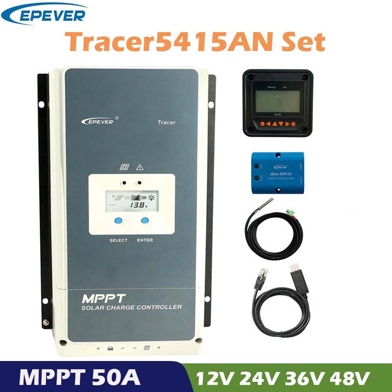 PEVER TRACER 50A MPPT ควบคุมการประจุพลังงานแสงอาทิตย์ 12 โวลต์ 24 โวลต์ 36 V48V อัตโนมัติจอแสดงผล LCD แผงเซลล์แสงอาทิตย์ควบคุมแบตเตอรี่ไฮบริดควบคุม