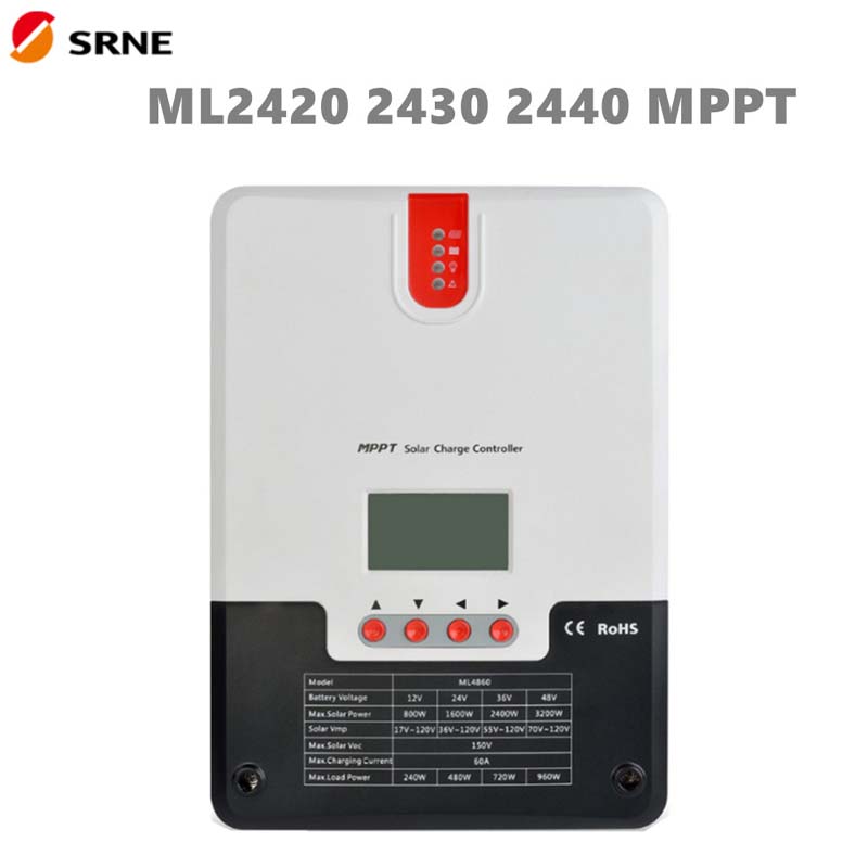 Srne MPPT ควบคุมการประจุพลังงานแสงอาทิตย์ 20A 30A 40A 12V24V จอแอลซีดี Max100v Soalr แผงควบคุมสำหรับ Off-Grid ตะกั่วกรดเจล Li-ion แบตเตอรี่